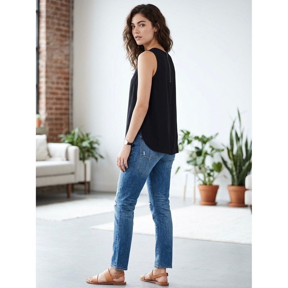 Madewell Black Sleeveless Zip Back Shell Top E0797 Viscose High Low Hem XS